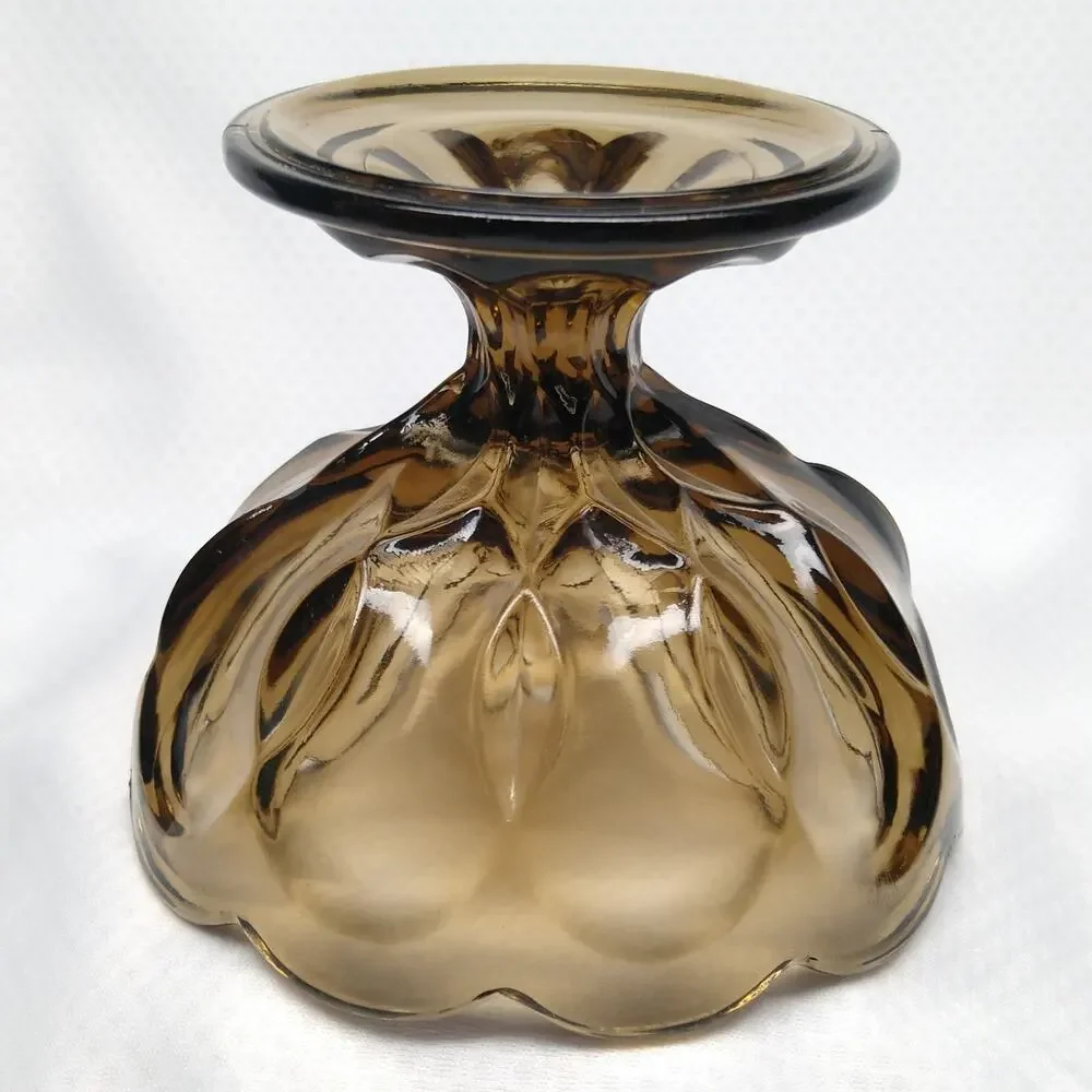 Anchor Hocking Fairfield Smoky Brown Glass Dessert Bowls Pedestal Set of 4 -CHIP